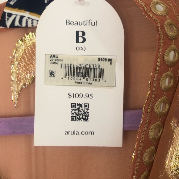 NWT ~ Arula Plus Size "B" 2XL Coral and Gold Duster - Picture 2 of 5